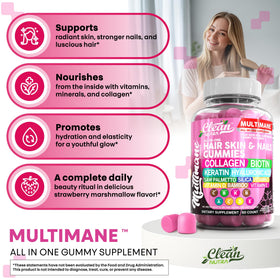 Clean Nutraceuticals Gummies Biotine Collagène Kératine 440g mise en scène sur un fond naturel
