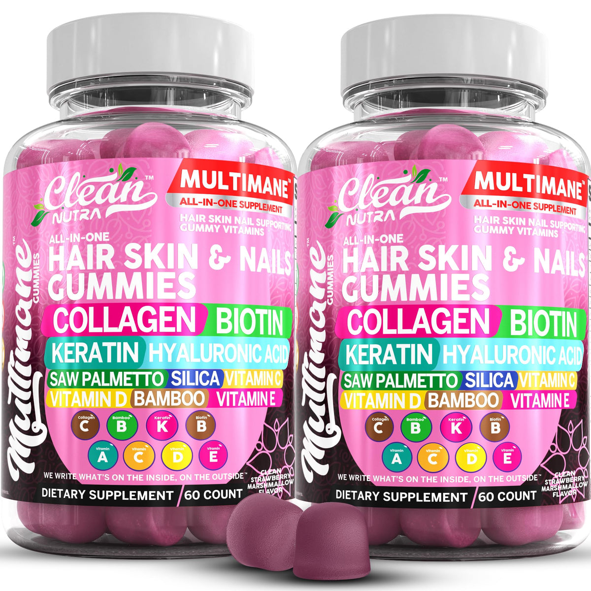 Clean Nutraceuticals Gummies Biotine Collagène Kératine 440g vue de face