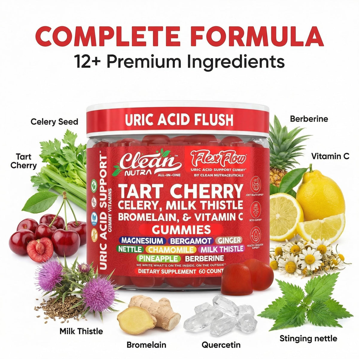 Clean Nutraceuticals Gummies Cerise Acide Urique 60 Gummies avec des ingrédients