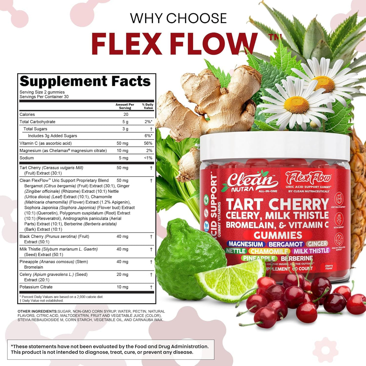 Clean Nutraceuticals Gummies Cerise Acide Urique 60 Gummies en gros plan