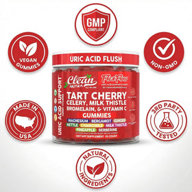 Clean Nutraceuticals Gummies Cerise Acide Urique 60 Gummies sur une assiette