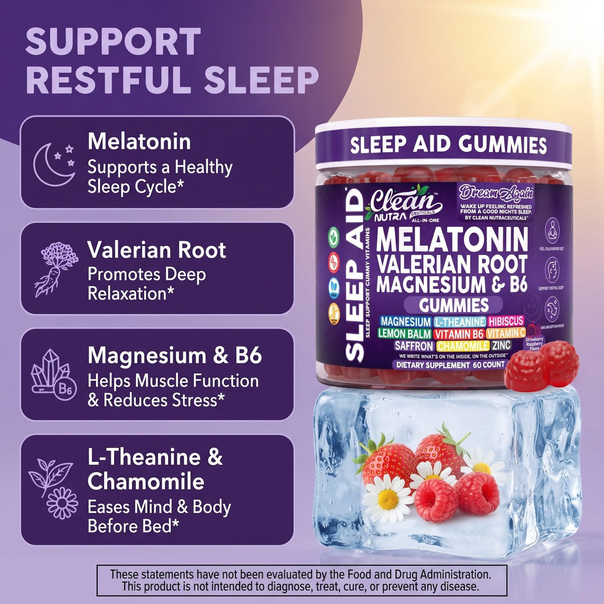 Clean Nutraceuticals Gummies de Mélatonine 10mg avec ingrédients naturels