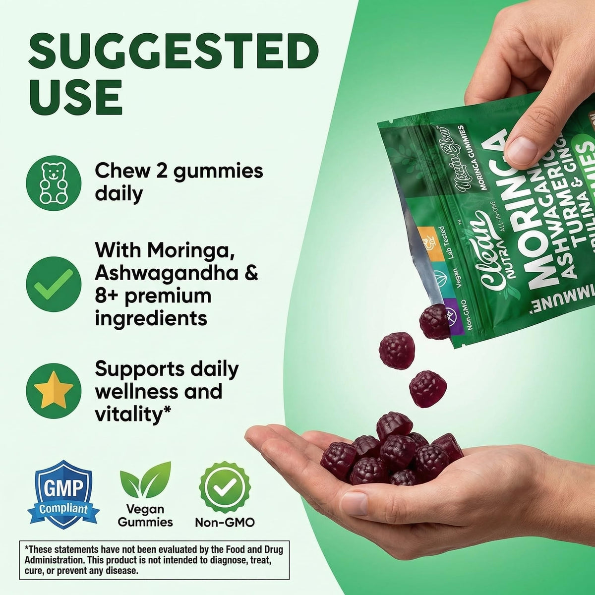 Clean Nutraceuticals Gummies Moringa 222g - composition des gummies