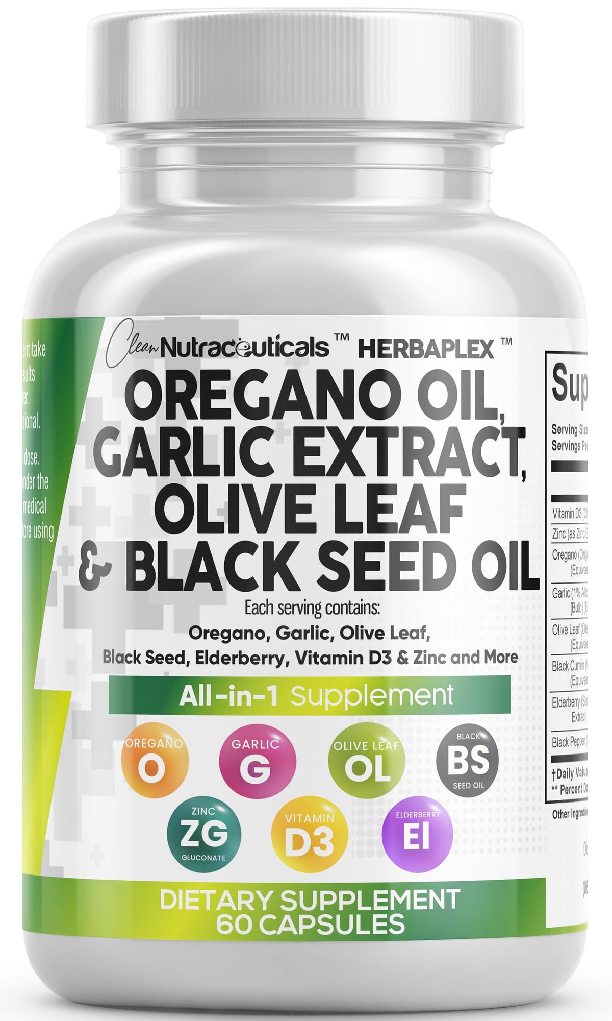 Clean Nutraceuticals Huile d'Origan 60 capsules, vue avant