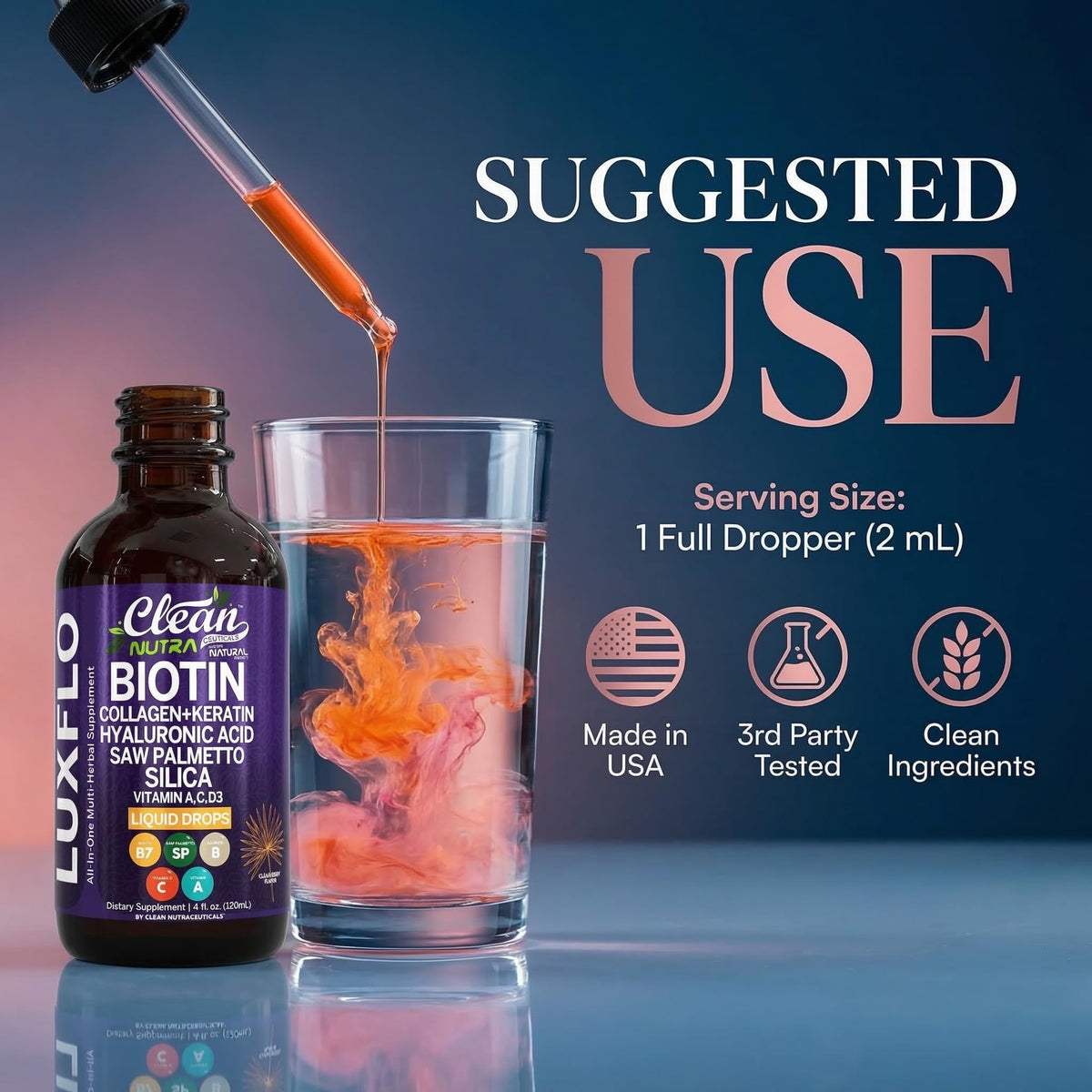 Clean Nutraceuticals LuxFlo gouttes dans une cuillère