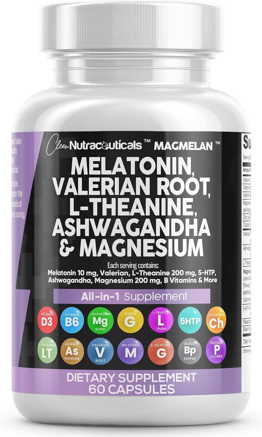 Clean Nutraceuticals MagMelan 10mg Mélatonine 200mg L-Théanine capsules avant