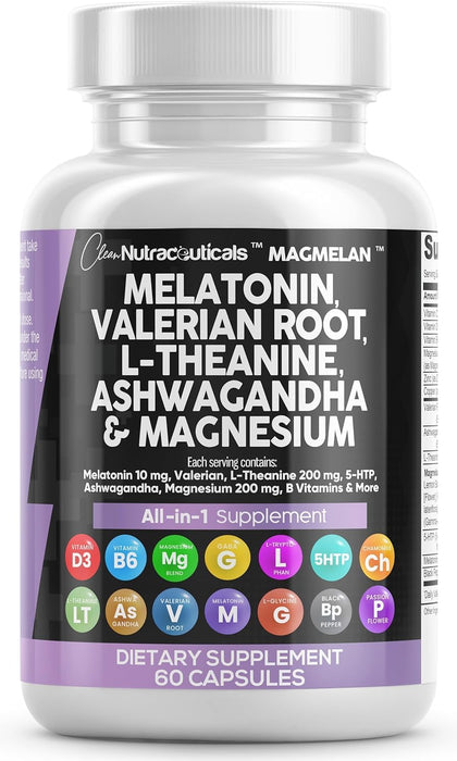 Clean Nutraceuticals MagMelan 10mg Mélatonine 200mg L-Théanine capsules avant