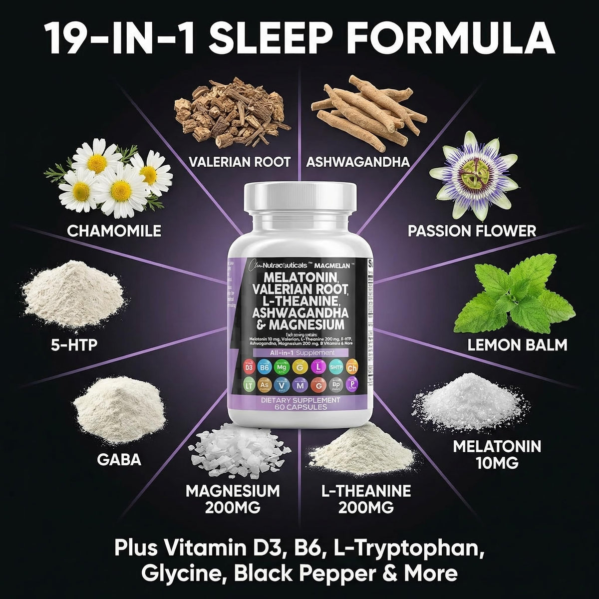 Clean Nutraceuticals MagMelan 10mg Mélatonine 200mg L-Théanine capsules avec étiquette