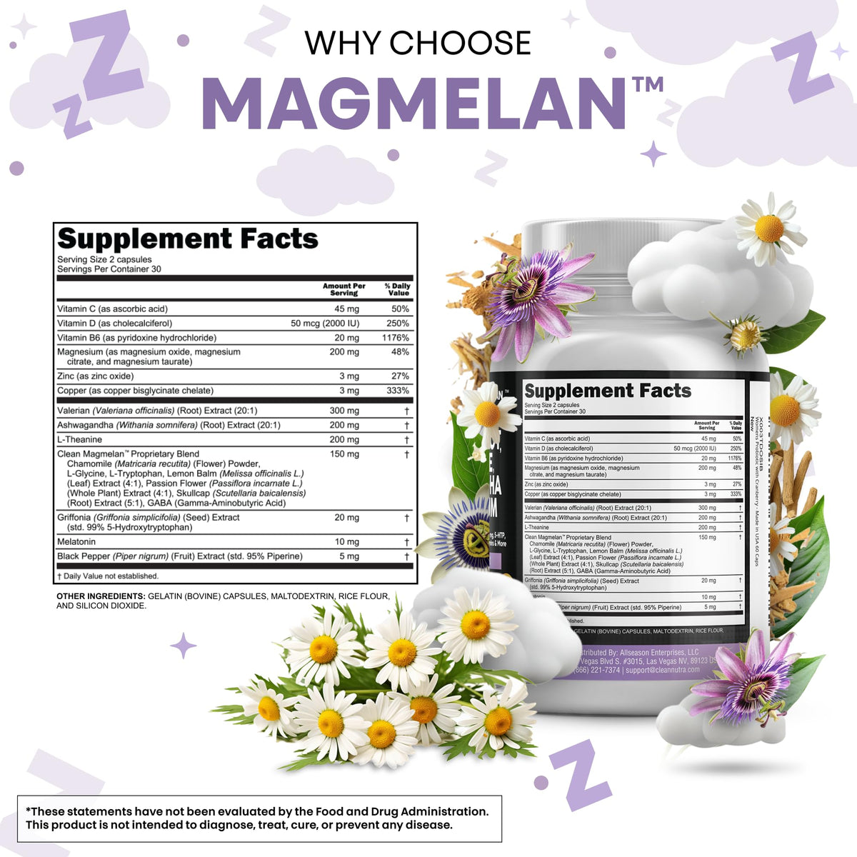 Clean Nutraceuticals MagMelan 10mg Mélatonine 200mg L-Théanine capsules dans un environnement de vie