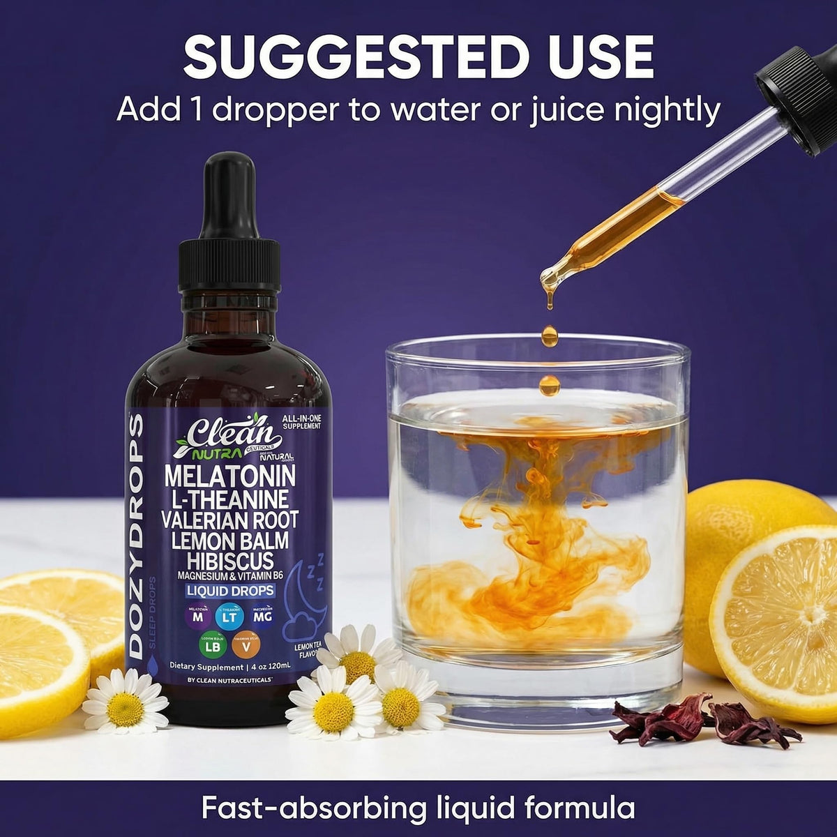 Clean Nutraceuticals Mélatonine 10mg 120mL en milieu de vie