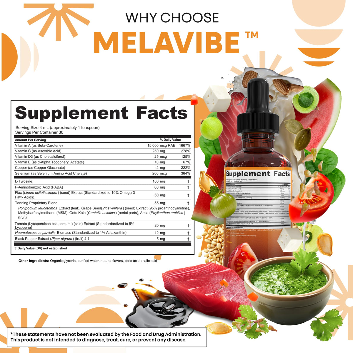 Clean Nutraceuticals MelaVibe gouttes bronzantes 4 Fl Oz arrière