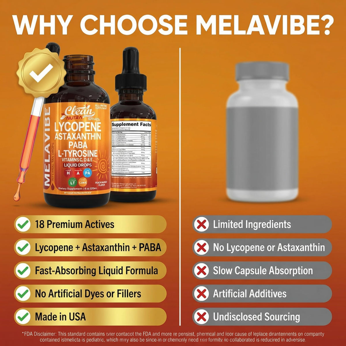 Clean Nutraceuticals MelaVibe gouttes bronzantes 4 Fl Oz avec fruits tropicaux