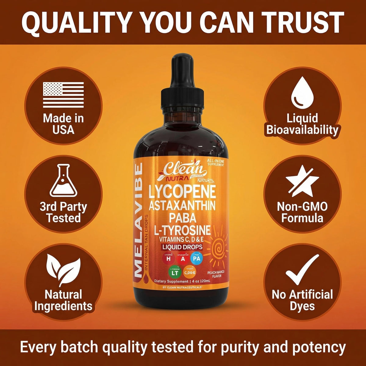 Clean Nutraceuticals MelaVibe gouttes bronzantes 4 Fl Oz avec ingrédients naturels