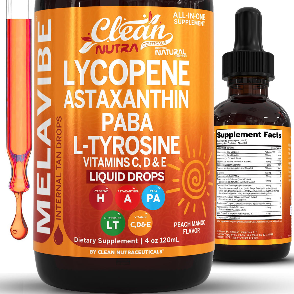 Clean Nutraceuticals MelaVibe gouttes bronzantes 4 Fl Oz bouteille avant