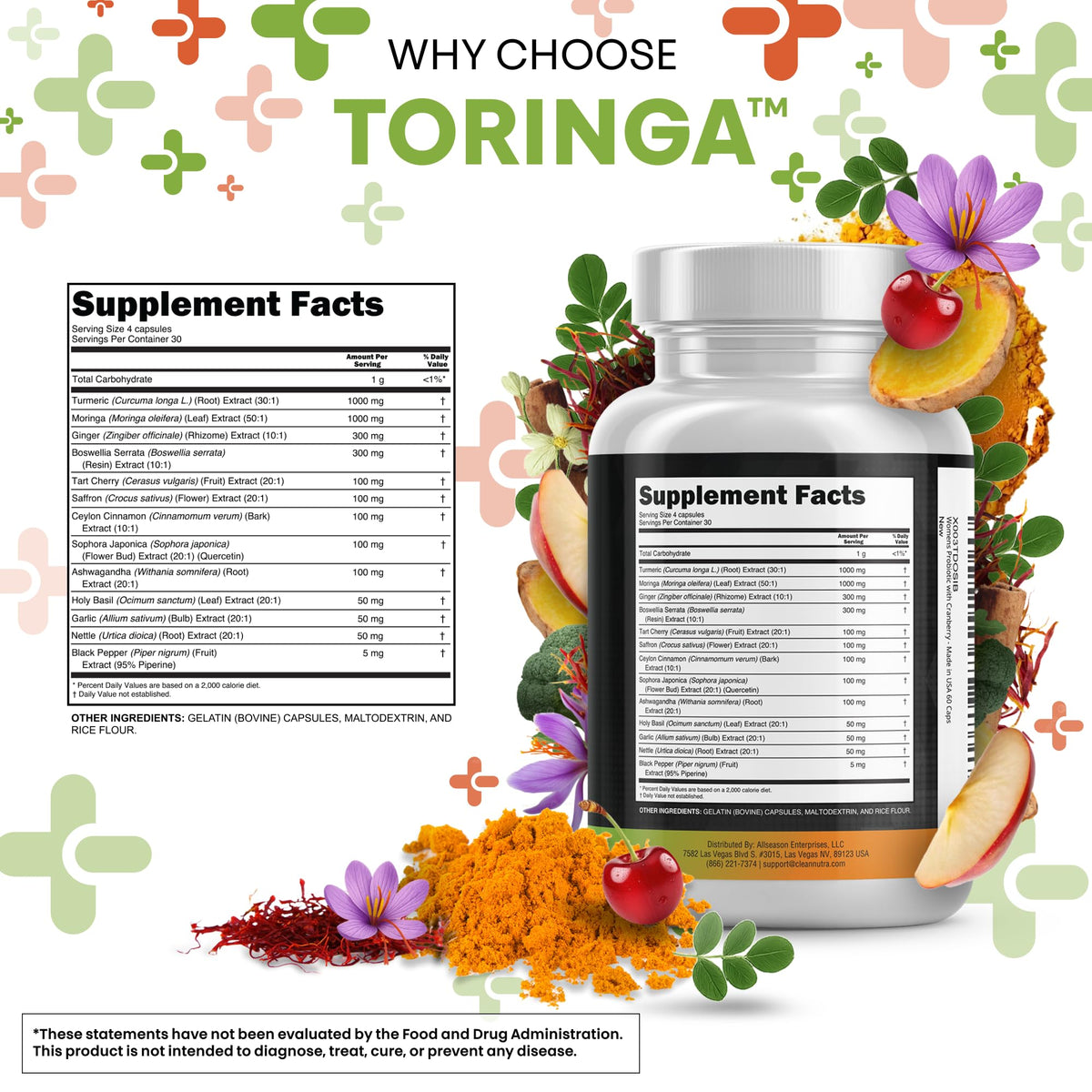 Clean Nutraceuticals Moringa Curcuma affichage des ingrédients