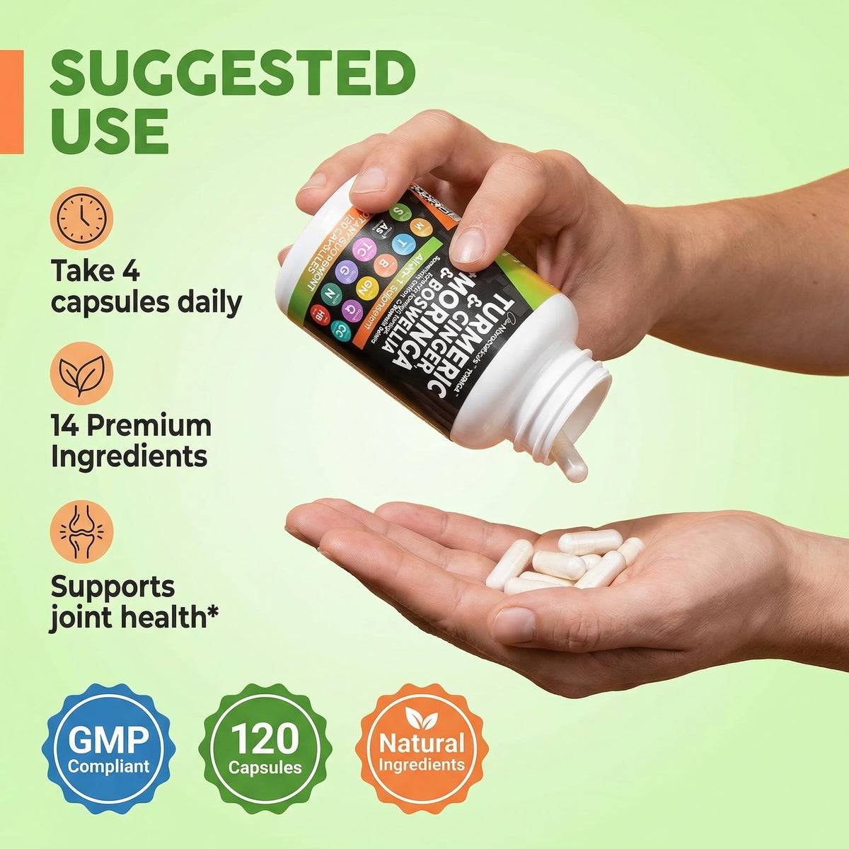 Clean Nutraceuticals Moringa Curcuma avec des éléments naturels en arrière-plan