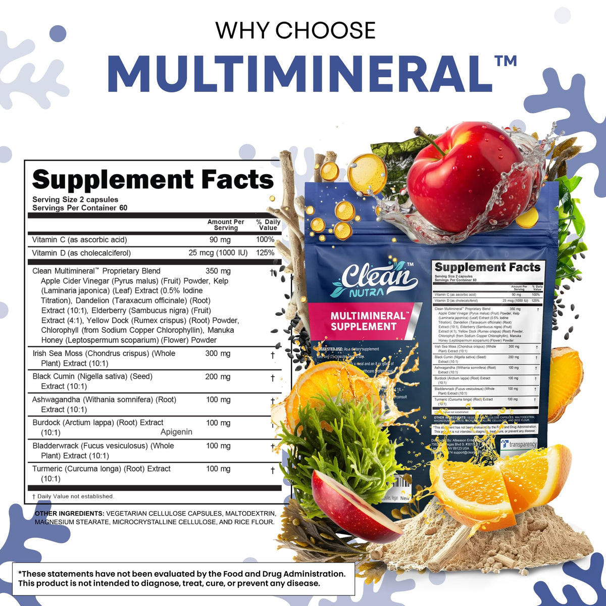Clean Nutraceuticals MultiMinéraux, vue arrière de l'emballage