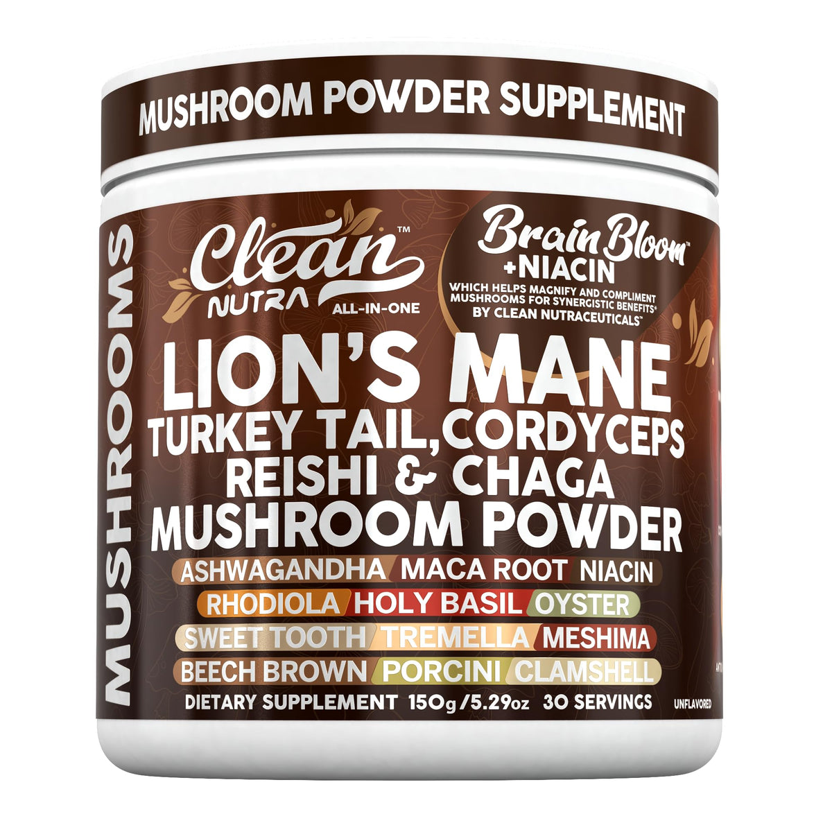 Clean Nutraceuticals Poudre de Champignons Adaptogènes 222g vue avant