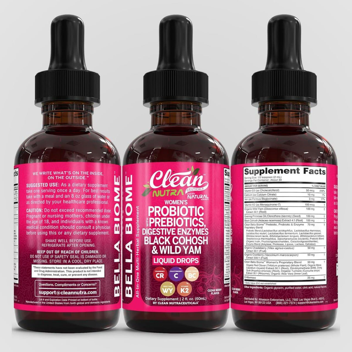 Clean Nutraceuticals Probiotiques pour femmes gouttes, packaging