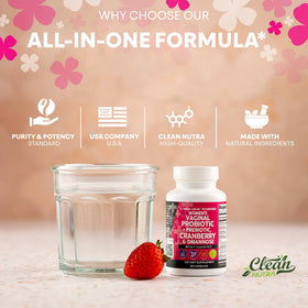 Clean Nutraceuticals Probiotiques Vaginales, mise en scène avec des fruits