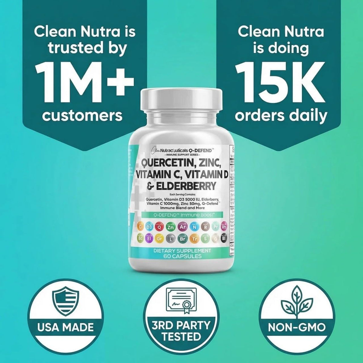Clean Nutraceuticals Q Defend capsules avec verre d'eau