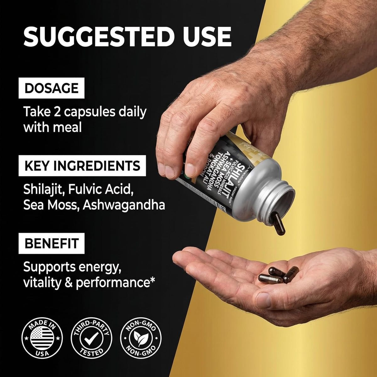 Clean Nutraceuticals Shilajit complément alimentaire capsules sur une table