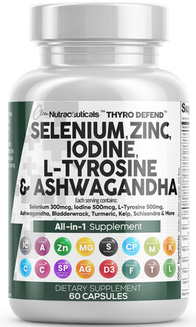 Clean Nutraceuticals ThyroDefend complexe 300mcg sélénium 500mcg iode - vue de face