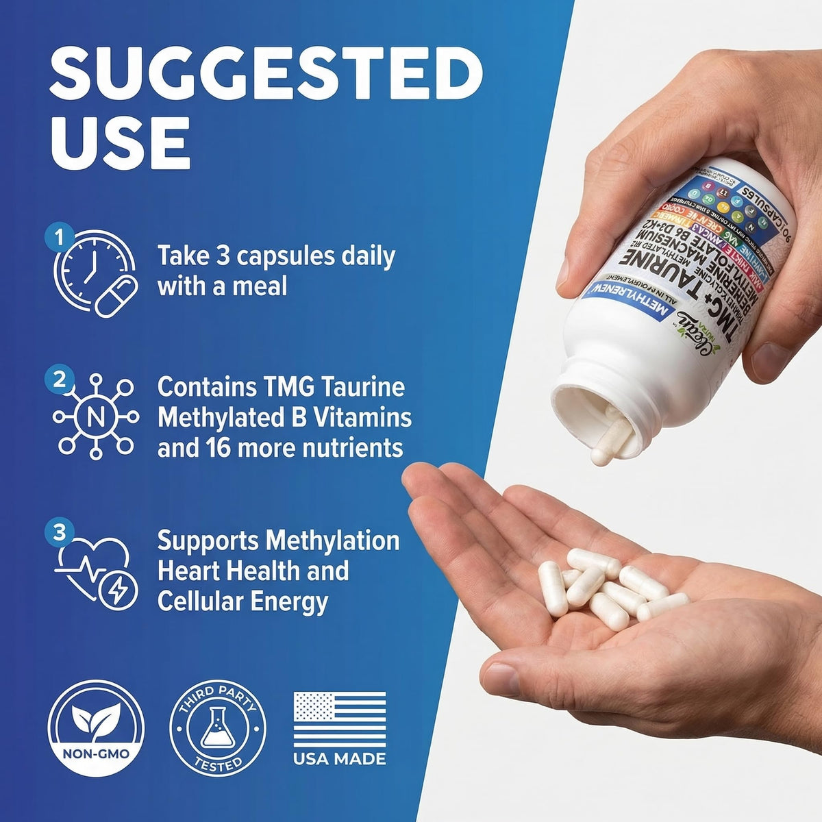 Clean Nutraceuticals TMG 1000mg bouteille avec étiquette