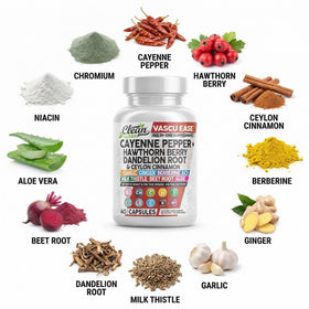 Clean Nutraceuticals Vascu Ease capsules, côté avec étiquette