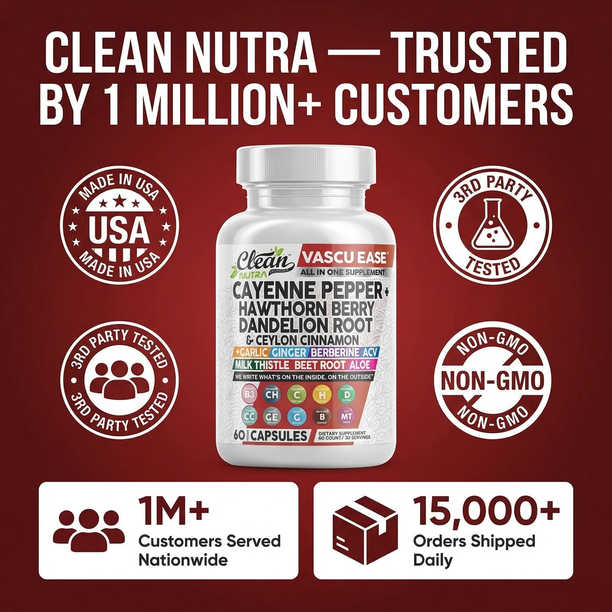 Clean Nutraceuticals Vascu Ease capsules dans leur emballage