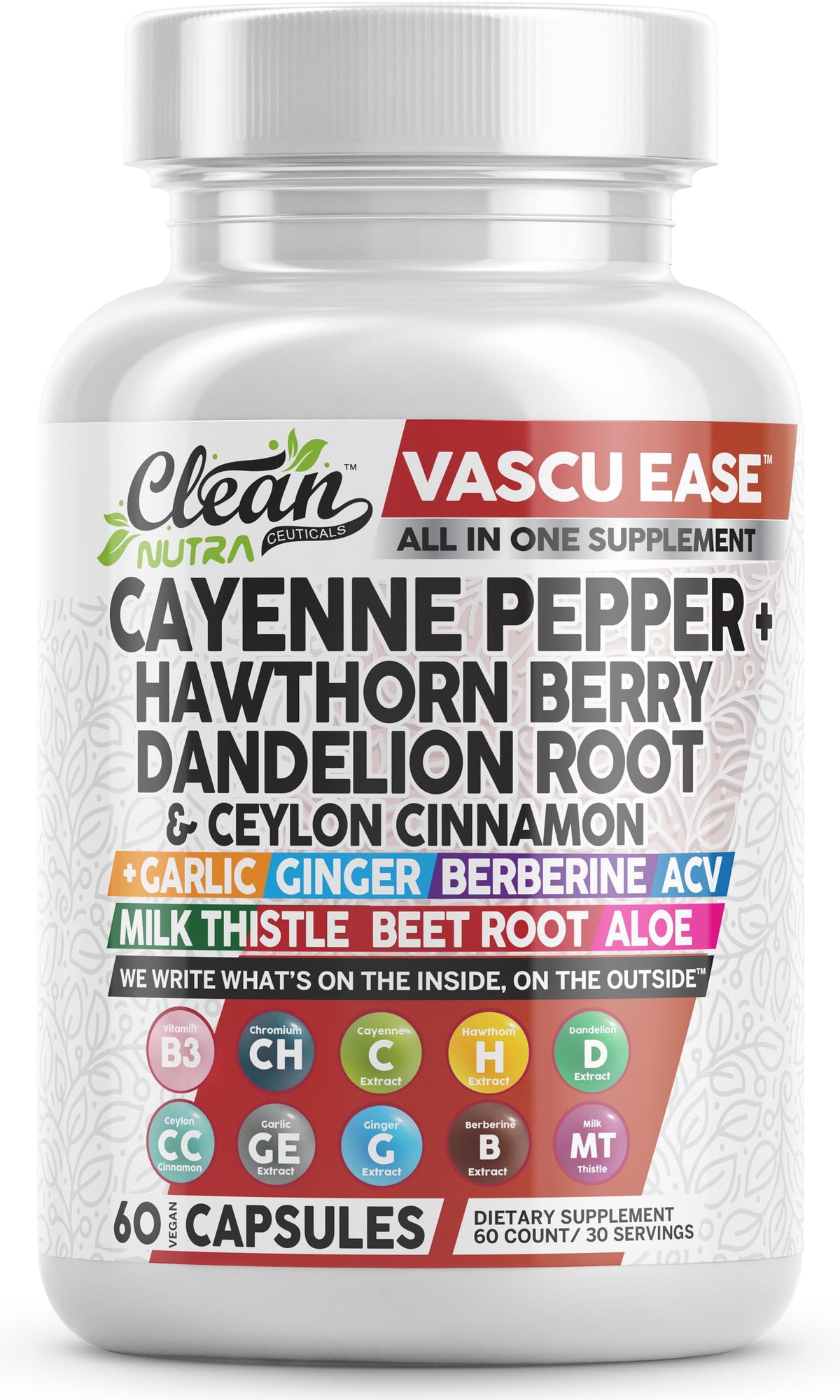Clean Nutraceuticals Vascu Ease capsules de piment de cayenne, vue avant