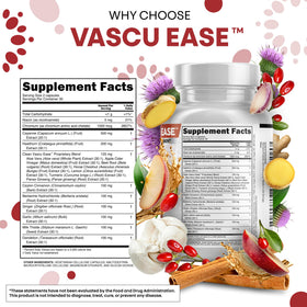 Clean Nutraceuticals Vascu Ease capsules, présentation avec des herbes