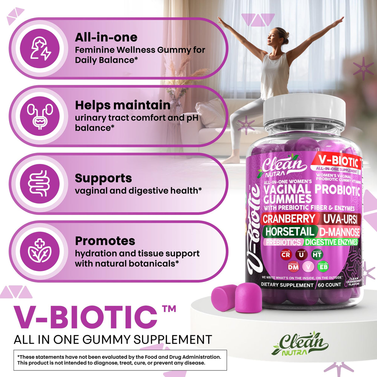 Clean Nutraceuticals Vbiotic Gummies Cranberry in a hand