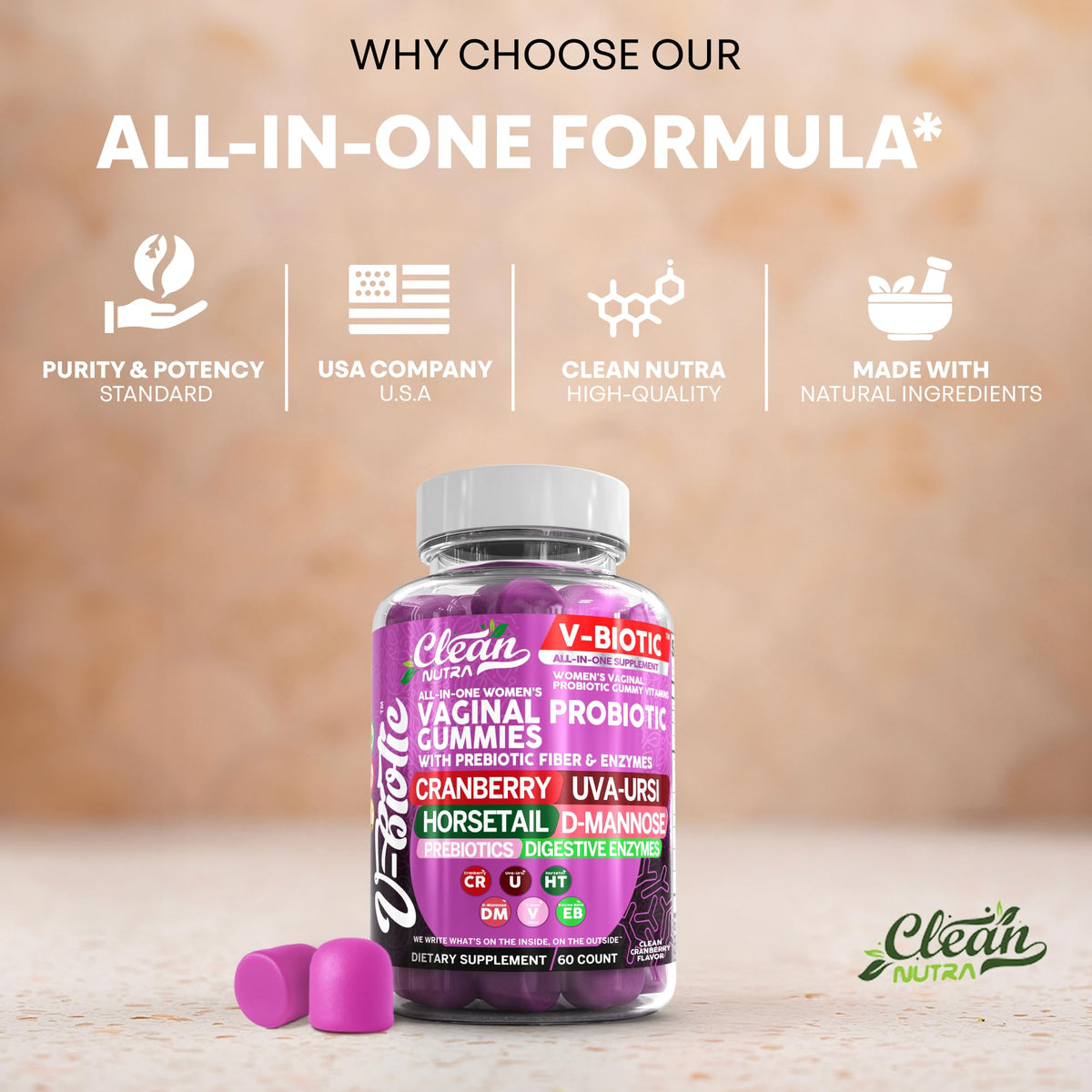 Clean Nutraceuticals Vbiotic Gummies Cranberry showing the gummy texture