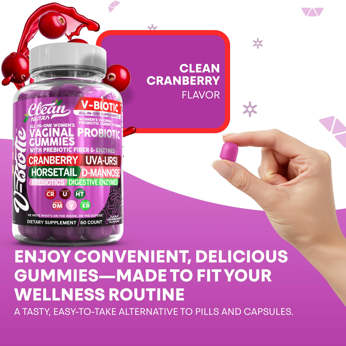 Clean Nutraceuticals Vbiotic Gummies Cranberry with fresh cranberries