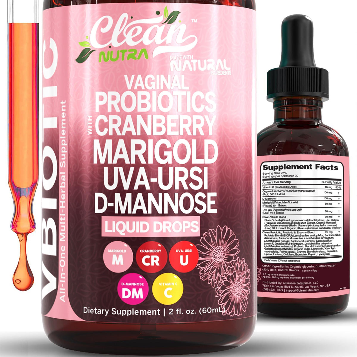 Clean Nutraceuticals VBiotic Probiotiques Vaginal Liquides 1300mg vue avant