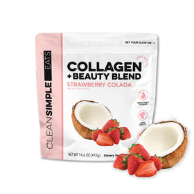 Clean Simple Eats Collagen + Beauty Blend Strawberry Colada 408g face avant