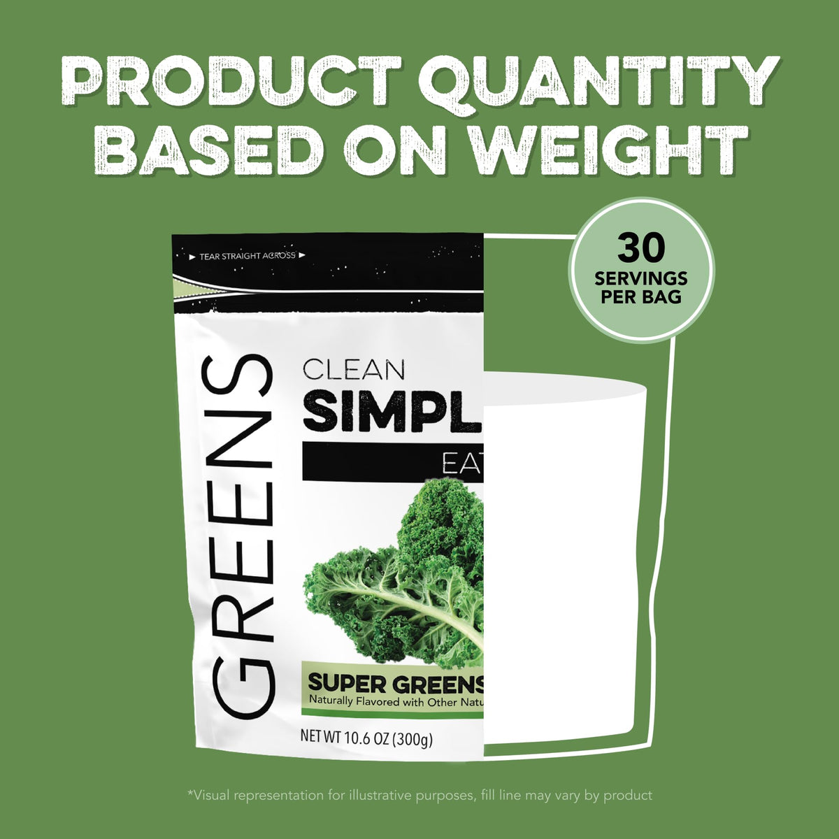 Clean Simple Eats Super Greens Poudre 308g avec ingrédients sur une table