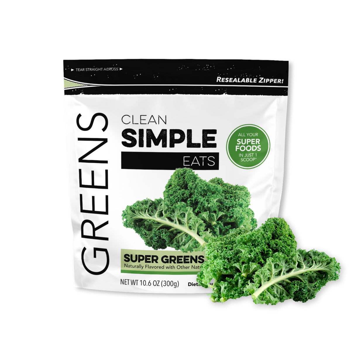 Clean Simple Eats Super Greens Poudre 308g vue de face