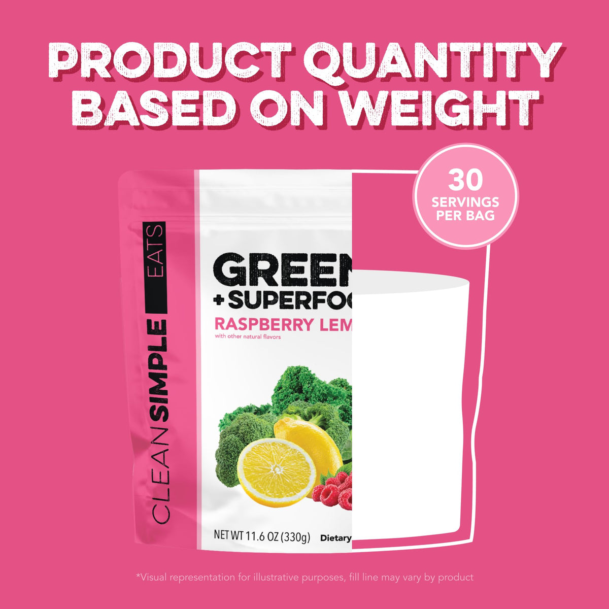 Clean Simple Eats Super Greens Poudre Framboise Citronnade 390g emballage