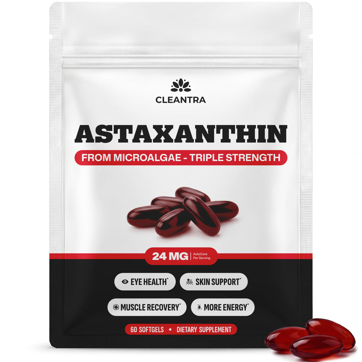 Cleantra Astaxanthine 24mg gélules softgels avec emballage