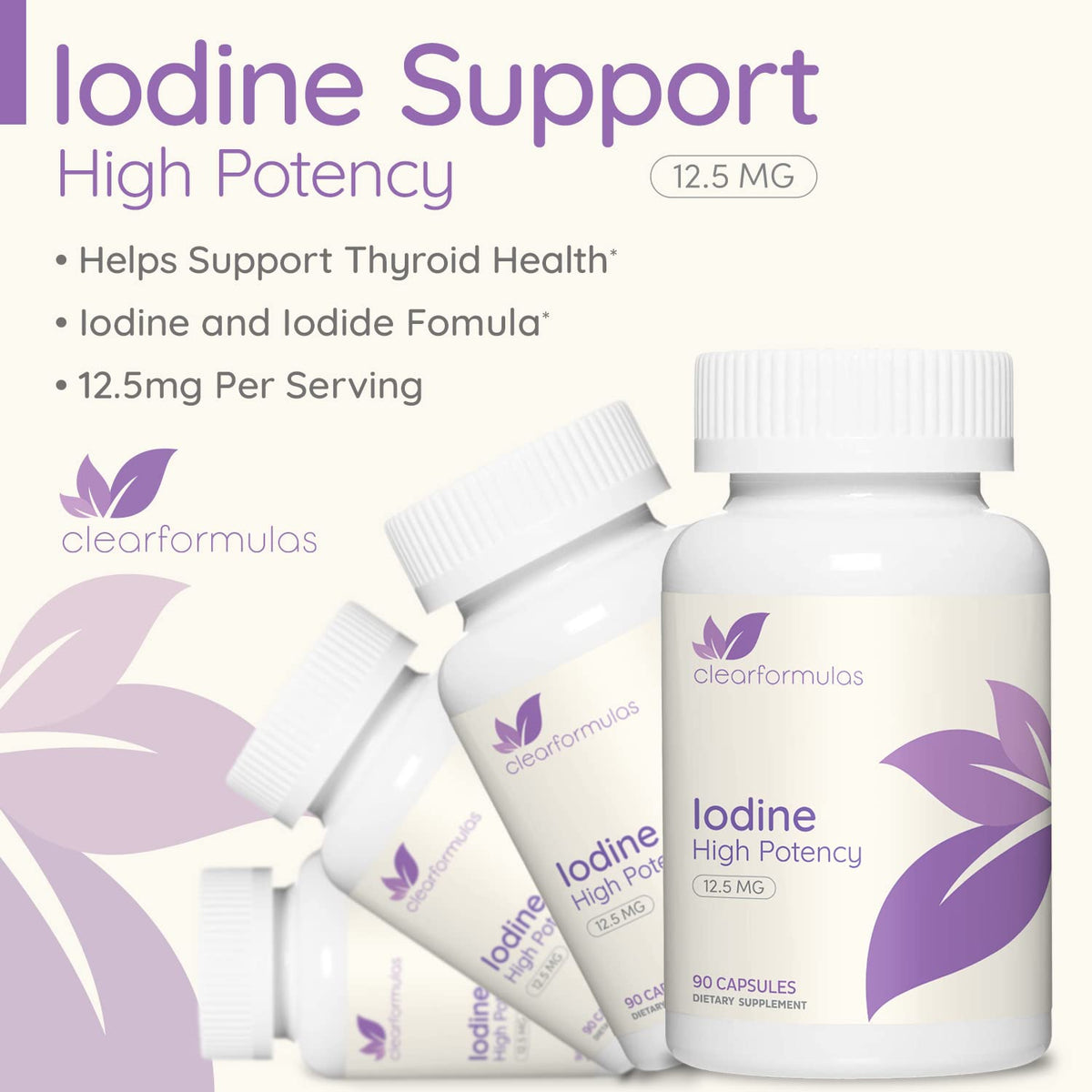Clear Formulas Complément Alimentaire Iode 12,5 mg - flacon ouvert avec capsules