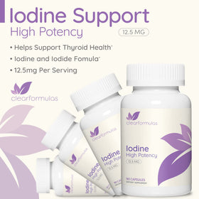 Clear Formulas Complément Alimentaire Iode 12,5 mg - flacon ouvert avec capsules