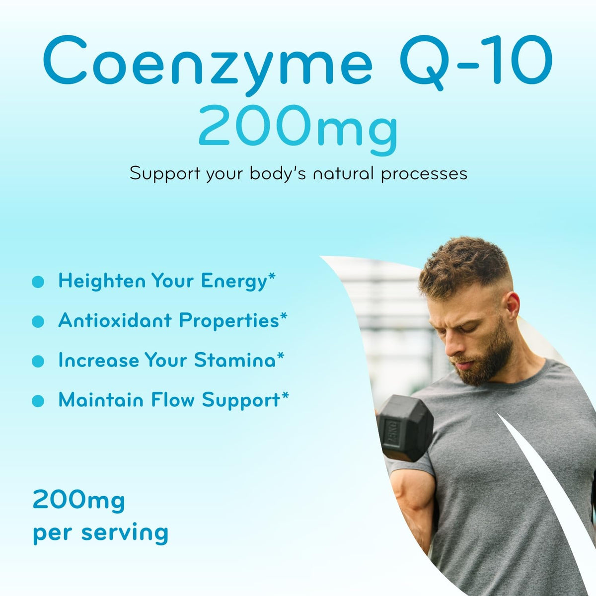 Clear Formulas CoQ10 200mg capsules on a wooden table