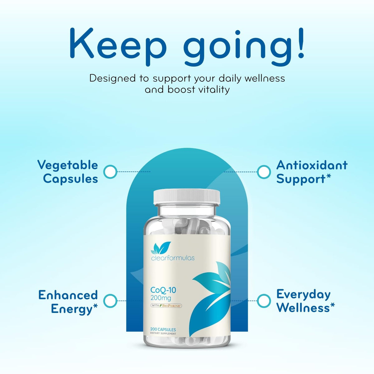 Clear Formulas CoQ10 200mg - capsules sur une table