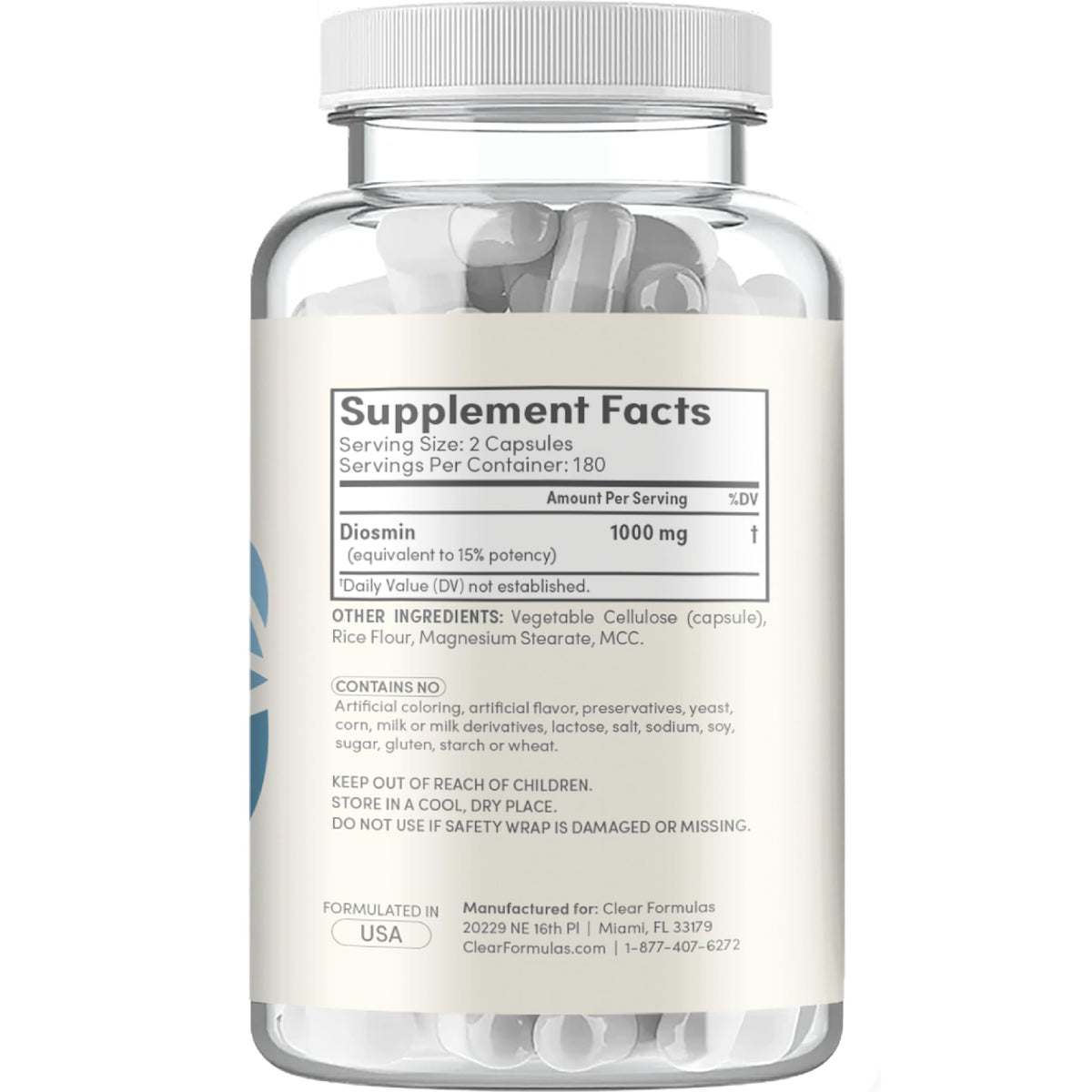 Clear Formulas Diosmin 1000mg complément circulation flacon