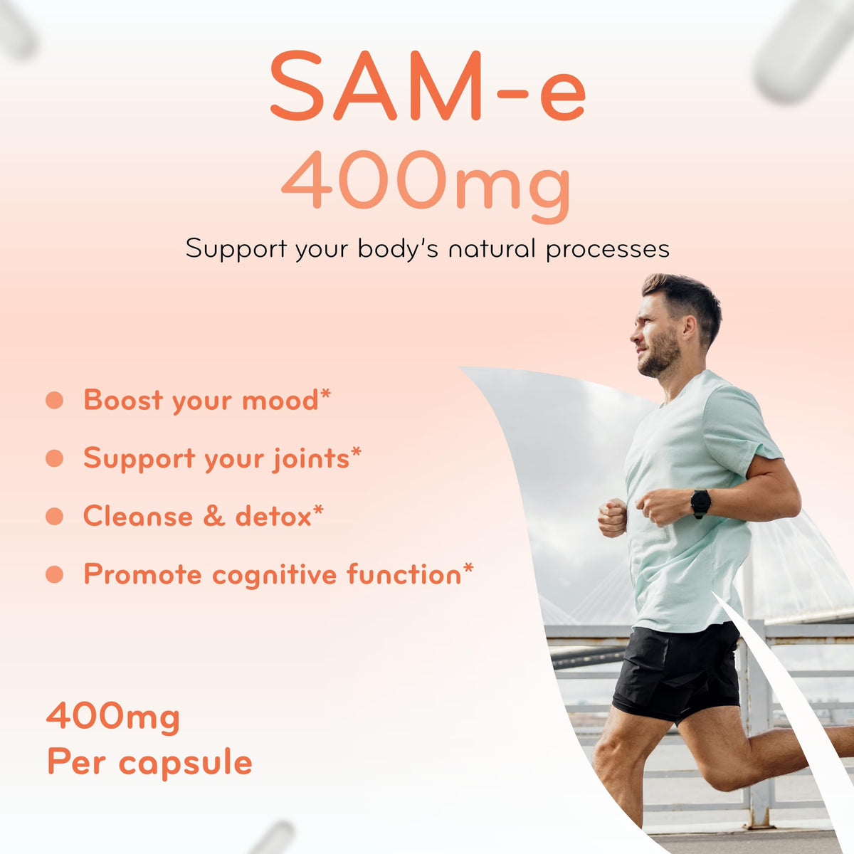 Clear Formulas SAM-e 400mg, capsule unique sur fond blanc