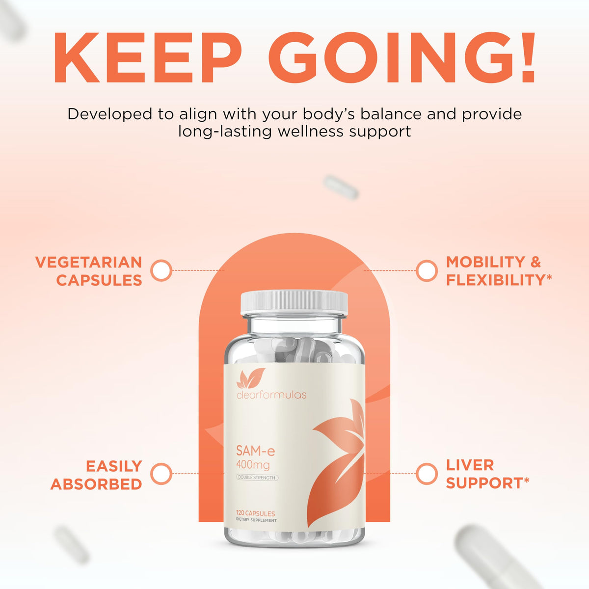Clear Formulas SAM-e 400mg Complément Alimentaire Vegan, capsule