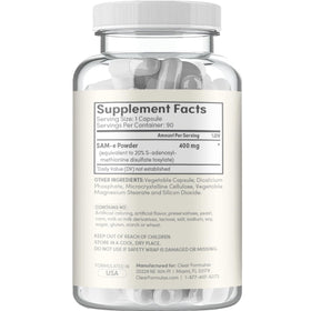 Clear Formulas SAM-e 400mg complément alimentaire vegan, vue arrière