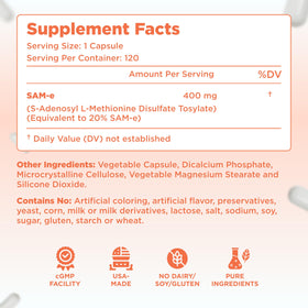 Clear Formulas SAM-e 400mg Complément Alimentaire Vegan, vue latérale